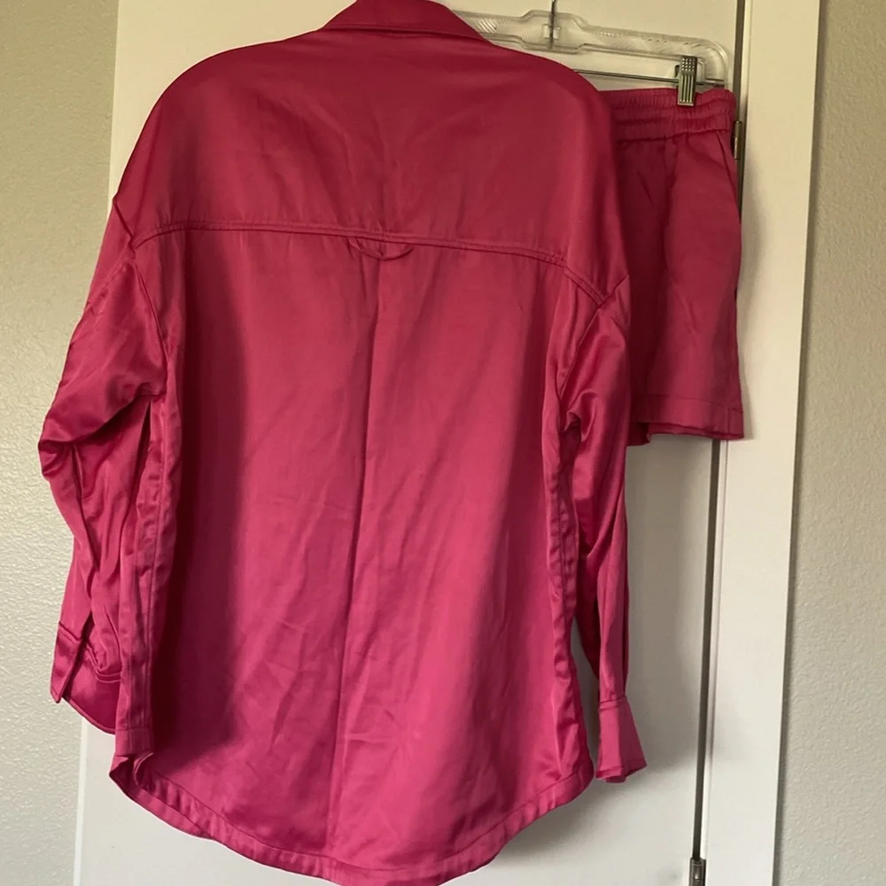 COPY SET Zara Pink Satin Oversized Shirt Jacket Shorts M 6/8 Bloggers Mango NWOT